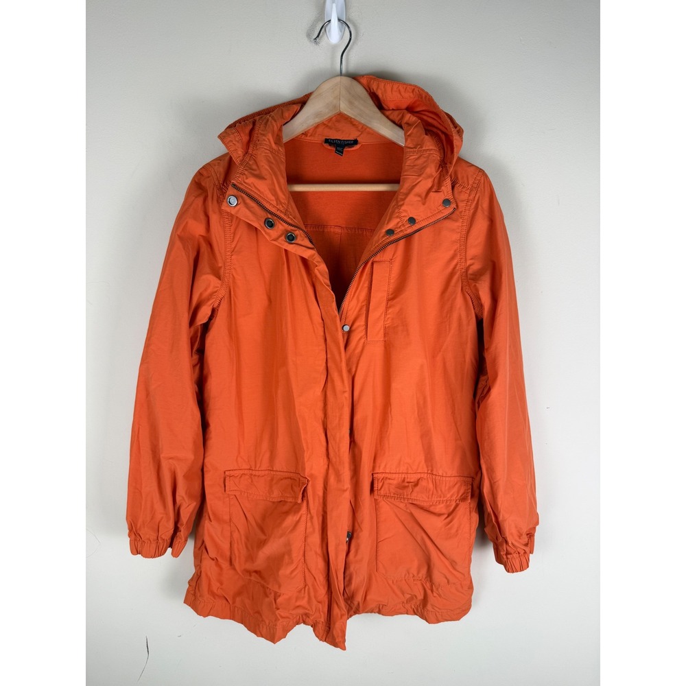 Eileen Fisher Orange Anorak Full Zip Hooded Lined Jacket Petite Medium EUC